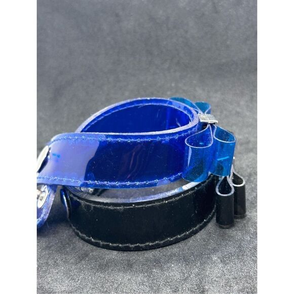 Beautiful NAVY and black DOUBLE BOW TIE JELLY GIFT THICK BRACELET minor wear Goo - Picture 3 of 9